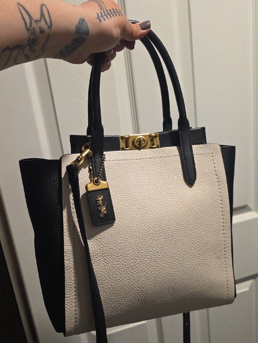 Coach 1941 Troupe Tote in the Colorblock (Chalk Multi) colorway.